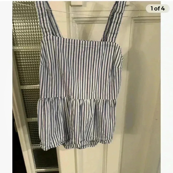 Free assembly sleeveless top w/ pick a boo back blue & white stripe size medium - Picture 1 of 4